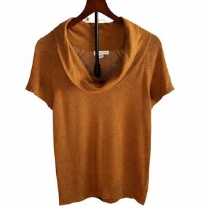 Coldwater Creek Women’s Cowl Neck Short Sleeve Knit Top – Camel Brown, SZ Medium